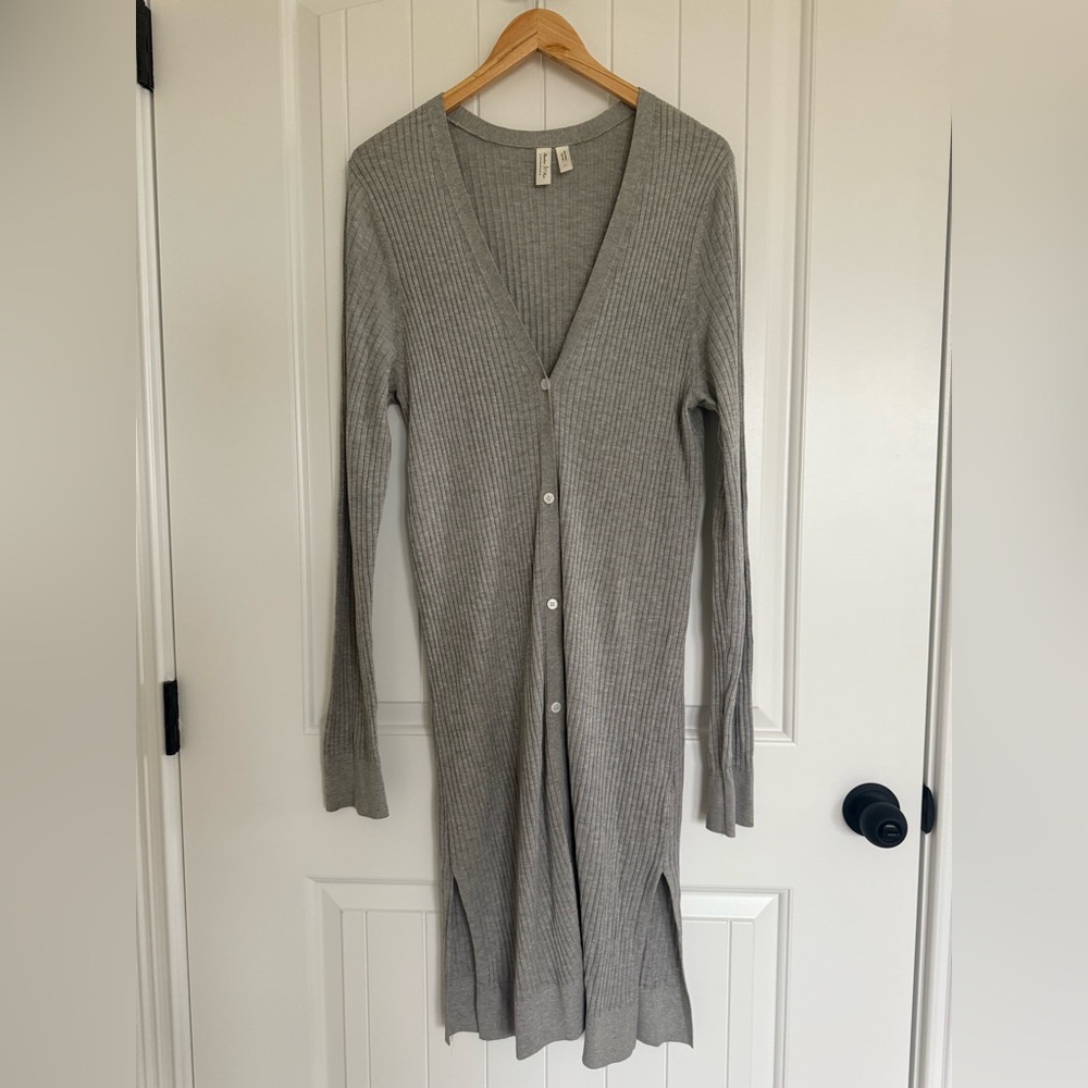 Anthropologie Meadow Rue Gray Cali Ribbed Button-Down Midi Cardigan Sweater XL - Picture 3 of 11